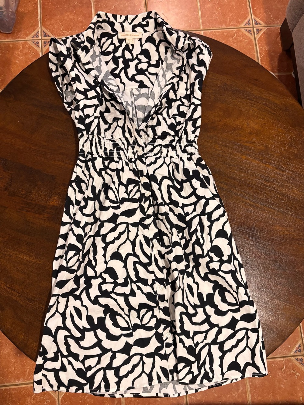 Monteau Black & White Floral-Print V-Neck Mini Dress